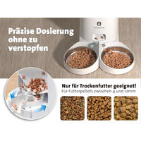 Produktbild von Molly & Cody Lucky Futterautomat für Katzen und Hunde mit 4L Behälter und 2 Schüsseln Weiß - 4 l