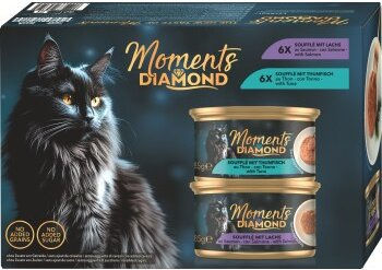 Produktbild von MOMENTS DIAMOND Nassfutter Katze Adult Mousse mit Thunfisch und Lachs getreidefrei 12x85 g - 12 x 85 g