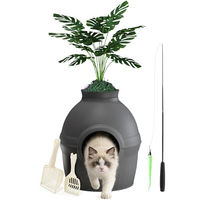 Produktbild von Mondeer Katzentoilette XXL Möbel-Toilette in Schwarz mit Kunstpflanze und 2 Schaufeln