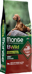 Produktbild von Monge Bwild Getreidefreies Trockenfutter für erwachsene Hunde mit Lamm, 2 x 12 kg - 2500 g