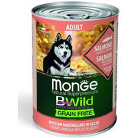 Produktbild von Monge BWild Hundefutter Adult Lachs mit Schwein und Huhn Stückchen in Sauce getreidefrei 400g