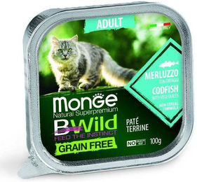 Produktbild von Monge Bwild Katzen Nassfutter Adult Pastete mit Kabeljau, Huhn und Schwein getreidefrei 100 g - 100 g