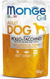 Produktbild von MONGE Hundefutter Grill Hähnchenstücke mit Truthahn in Sauce getreidefrei 100g