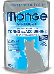 Produktbild von Monge Katzenfutter Thunfisch mit Anchois Stückchen in Gelee Adult 80g glutenfrei