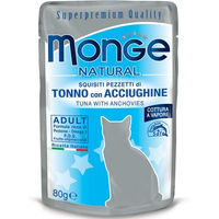 Produktbild von Monge Katzenfutter Thunfisch mit Anchois Stückchen in Gelee Adult 80g glutenfrei