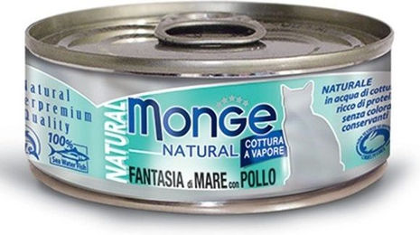 Monge Natural Adult Katzen Nassfutter Stückchen in Sauce Huhn und Fisch 80 g – Bild 1 von 2