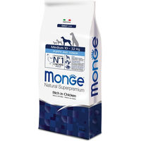 Produktbild von Monge Natural Superpremium Trockenfutter für mittelgroße Welpen und Junior Hunde mit Huhn oder Fisch 12 kg - 12 kg