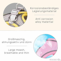 Monkimau Atmungsaktives Hundegeschirr mit Leine aus Mesh und Nylon für kleine Hunde und Katzen Gelb-Grau XXS – Bild 1 von 7