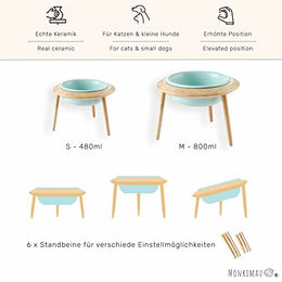 Monkimau Erhöhter Futternapf aus Keramik mit Holzständer für Hunde und Katzen Blau 480ml - 480 ml – Bild 1 von 2