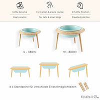 Produktbild von Monkimau Erhöhter Futternapf aus Keramik mit Holzständer für Hunde und Katzen Blau 480ml - 480 ml