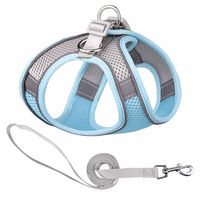 Produktbild von Monkimau Halsband und Leine Set aus Mesh und Nylon für Hunde und Katzen Blau-Grau XS - 150 cm