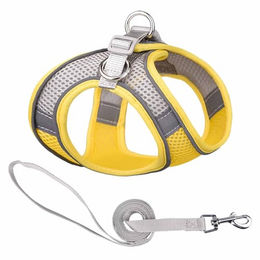 Monkimau Halsband und Leine Set aus Mesh und Nylon für Hunde und Katzen Gelb-Grau XS - 150 cm – Bild 1 von 2