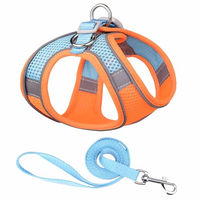 Produktbild von Monkimau Halsband und Leine Set für kleine Hunde und Katzen aus Mesh und Nylon in Orange-Blau Größe XS - 150 cm