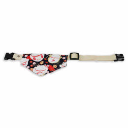 Monkimau Hunde-Set aus Nylon-Halsband mit Klickverschluss und buntem Baumwoll-Halstuch mit Glückskatzen für mittelgroße Hunde – Bild 1 von 8