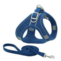 Produktbild von Monkimau Hundegeschirr mit Leine für kleine Hunde und Katzen aus Mikrofaser in Blau Grösse L - 150 cm