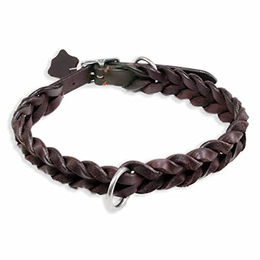 MONKIMAU Hundehalsband aus echtem Leder braun geflochten verstellbar Größe XS - 1 Stk. – Bild 1 von 7