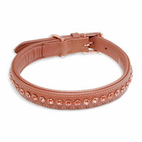 Produktbild von Monkimau Hundehalsband aus echtem Leder in Braun mit Kristallen gepolstert XS - 1 Stk.