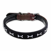 Produktbild von Monkimau Hundehalsband aus echtem Leder mit Knochen und Kristallen verstellbar Braun Schwarz S 20mm x 45cm - 45 cm