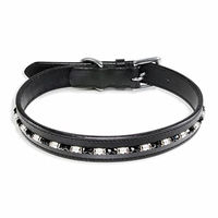 Produktbild von Monkimau Hundehalsband aus echtem Leder mit Kristallen Schwarz M-S 20mm x 50cm - 1 Stk.