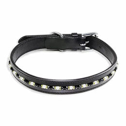 Monkimau Hundehalsband aus echtem Leder mit Kristallen Schwarz S 20mm x 45cm - 1 Stk. – Bild 1 von 7