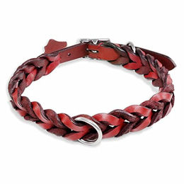 Monkimau Hundehalsband aus echtem Leder rot geflochten verstellbar Größe S 20mm x 45cm - 1 Stk. – Bild 1 von 7