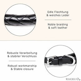 MONKIMAU Hundehalsband aus echtem Leder schwarz rund geflochten verstellbar S 10mm x 45cm - 1 Stk. – Bild 1 von 3