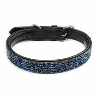 Produktbild von Monkimau Hundehalsband aus Echtleder in Schwarz mit blauen Pailletten XS-S 20mm x 40cm