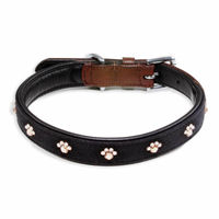 Produktbild von Monkimau Hundehalsband aus Echtleder mit Premium Kristallen in Braun oder Schwarz verstellbar Größe M