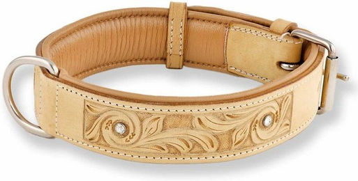 Monkimau Hundehalsband aus Leder in Beige mit handgeschnitzten Kristallen für erwachsene Hunde – Bild 1 von 1