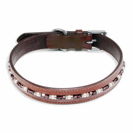 Monkimau Hundehalsband aus Leder in Braun mit Kristallen XS-S wasserabweisend - 1 Stk. – Bild 1 von 13