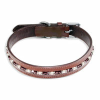 Produktbild von Monkimau Hundehalsband aus Leder in Braun mit Kristallen XS-S wasserabweisend - 1 Stk.