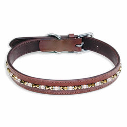 Monkimau Hundehalsband aus Leder in Braun mit Swarovski Kristallen XS - 1 Stk. – Bild 1 von 13