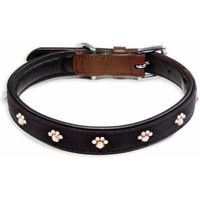 Produktbild von Monkimau Hundehalsband aus Leder mit glitzernden Pfoten-Kristallen in Braun und Schwarz