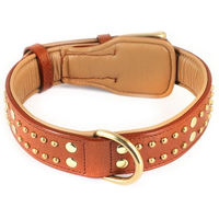 Produktbild von Monkimau Hundehalsband aus Leder mit Nieten gepolstert und verstellbar XS Braun Silber