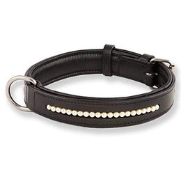 Monkimau Hundehalsband aus Leder mit Perlen in Schwarz gepolstert XS-S - 40 cm – Bild 1 von 8