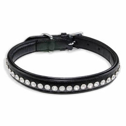 Monkimau Hundehalsband aus Leder Schwarz Gepolstert mit Kristallen XS Mini - 1 Stk. – Bild 1 von 13