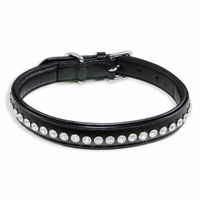 Produktbild von Monkimau Hundehalsband aus Leder Schwarz Gepolstert mit Kristallen XS Mini - 1 Stk.