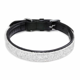 Monkimau Hundehalsband aus Leder schwarz mit weißen Pailletten XS - 1 Stk. – Bild 1 von 13
