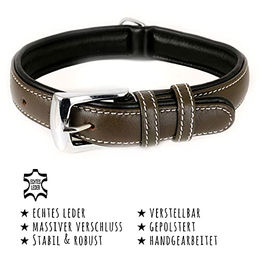 Monkimau Hundehalsband aus Leder weich gepolstert braun XS – Bild 1 von 4