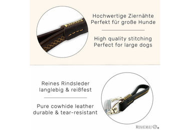 Monkimau Hundeleine aus Leder Kurzführer für große Hunde in Schwarz - 1 Stk. – Bild 1 von 4