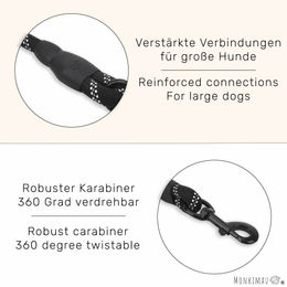 Monkimau Hundeleine aus Nylon mit reflektierenden Streifen für große Hunde Schwarz 1,5m – Bild 1 von 4