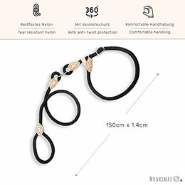 Produktbild von MONKIMAU Hundeleine mit Zugstopp Halsband Set für große Hunde aus Nylon in Schwarz - 150 cm