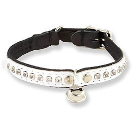 Monkimau Katzenhalsband aus Leder mit Glöckchen und Strass-Steinen - 1 Stk. – Bild 1 von 7