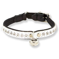 Produktbild von Monkimau Katzenhalsband aus Leder mit Glöckchen und Strass-Steinen - 1 Stk.