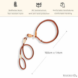 Produktbild von Monkimau Kurzführer Leine aus Nylon für große Hunde in Rot und Braun - 150 cm