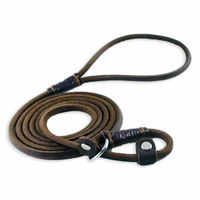 Produktbild von Monkimau Leder Hundeleine mit Zugstopp und Halsband für kleine Hunde und Welpen Braun 1,5m