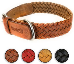 Monkimau Lederhalsband für Hunde geflochten Rot XS - 40 cm – Bild 1 von 12