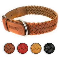 Produktbild von Monkimau Lederhalsband für Hunde geflochten Rot XS - 40 cm