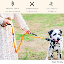 Produktbild von Monkimau Taktische Hundeleine für große Hunde mit Stoßdämpfung und Edelstahl-Frog-Clip, reflektierend, Rosa, 135cm - 1 Stk.