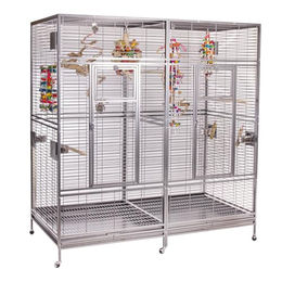 Montana Cages Doppelvoliere Arkansas Nova II XXL Papageienkäfig aus pulverbeschichtetem Stahl Platinum 206 x 101,5 x 220 cm – Bild 1 von 9